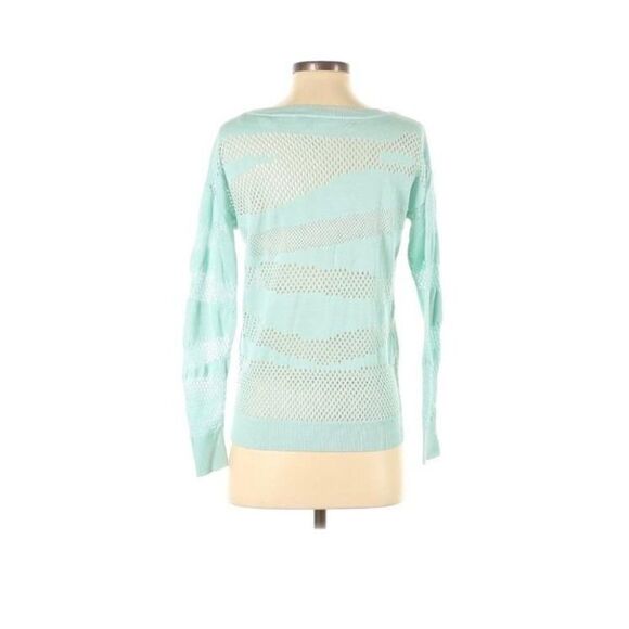 Vince Camuto Mint Green Open Knit Striped Sweater Women's XS Pullover Rayon - Picture 4 of 7